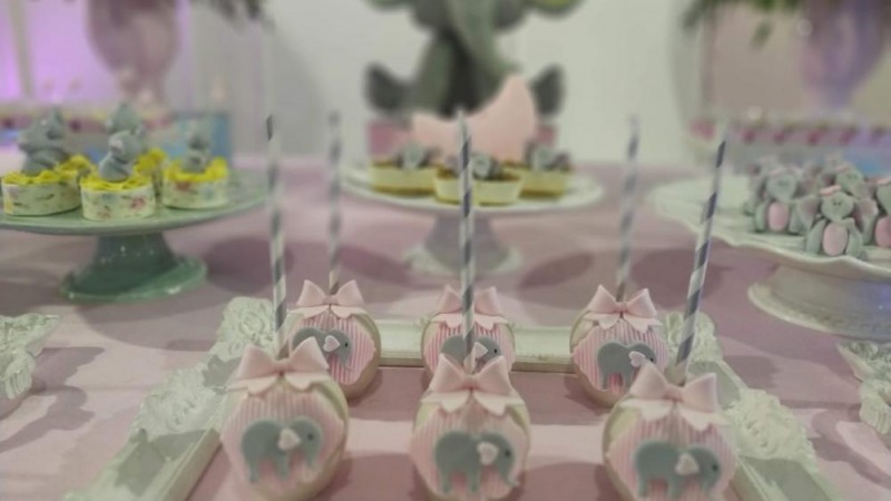 Chá de fraldas - Elefantinho rosa